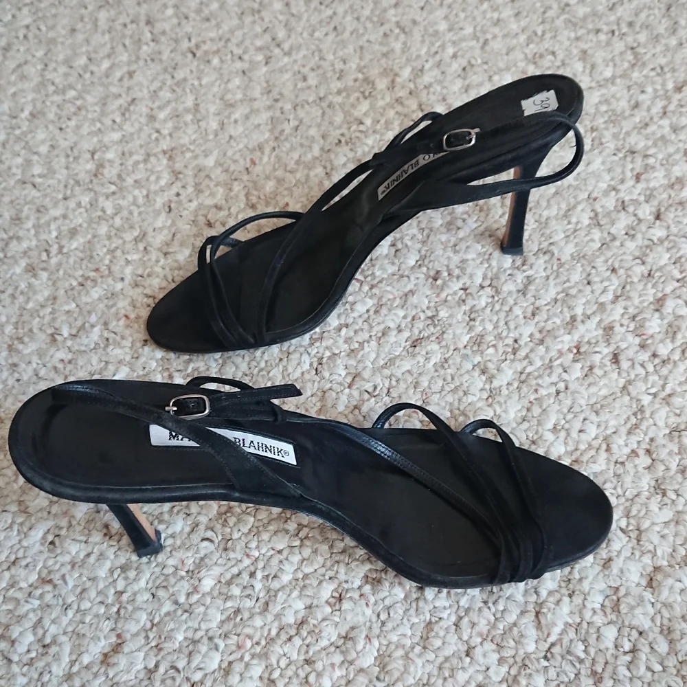 Manolo Blahnik Elegant Black leather Strappy Heels size 38 - Picture 3 of 13